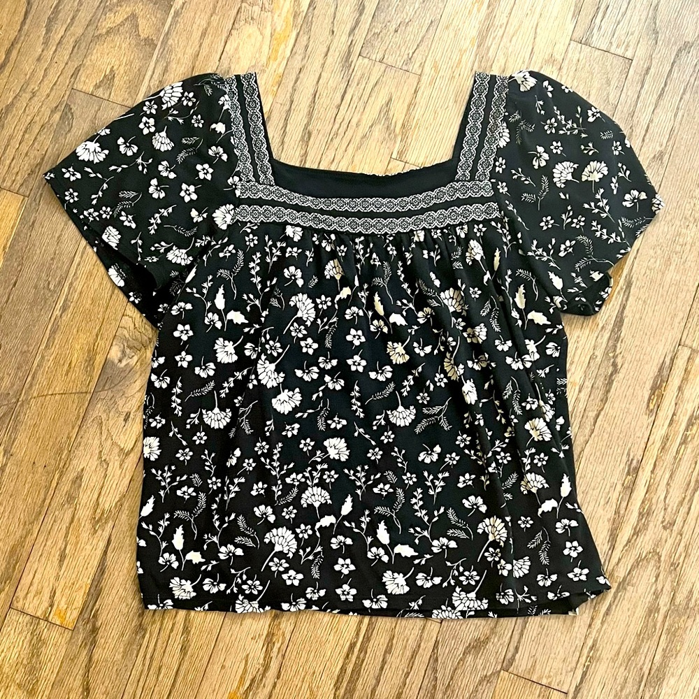 Cream and black peasant top